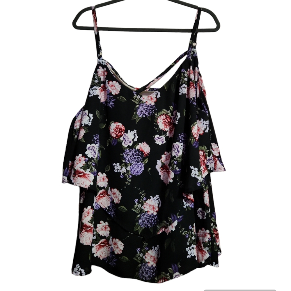 Torrid black floral chiffon layered crisscross back midi cami size 3